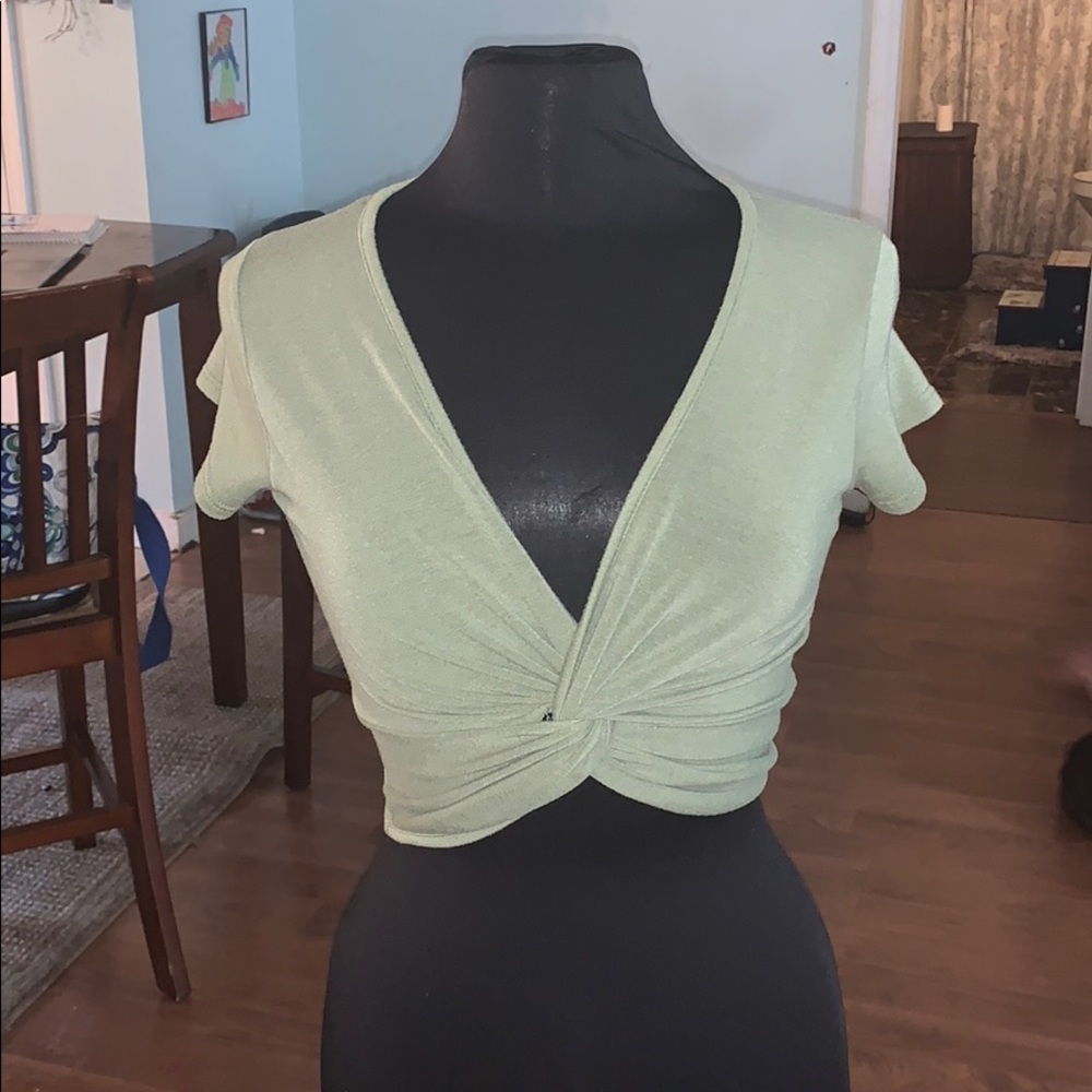 Green wrap crop top